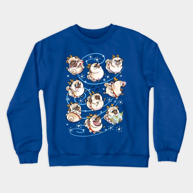 Reindeer Pugs Crewneck Sweatshirt by Inkpug